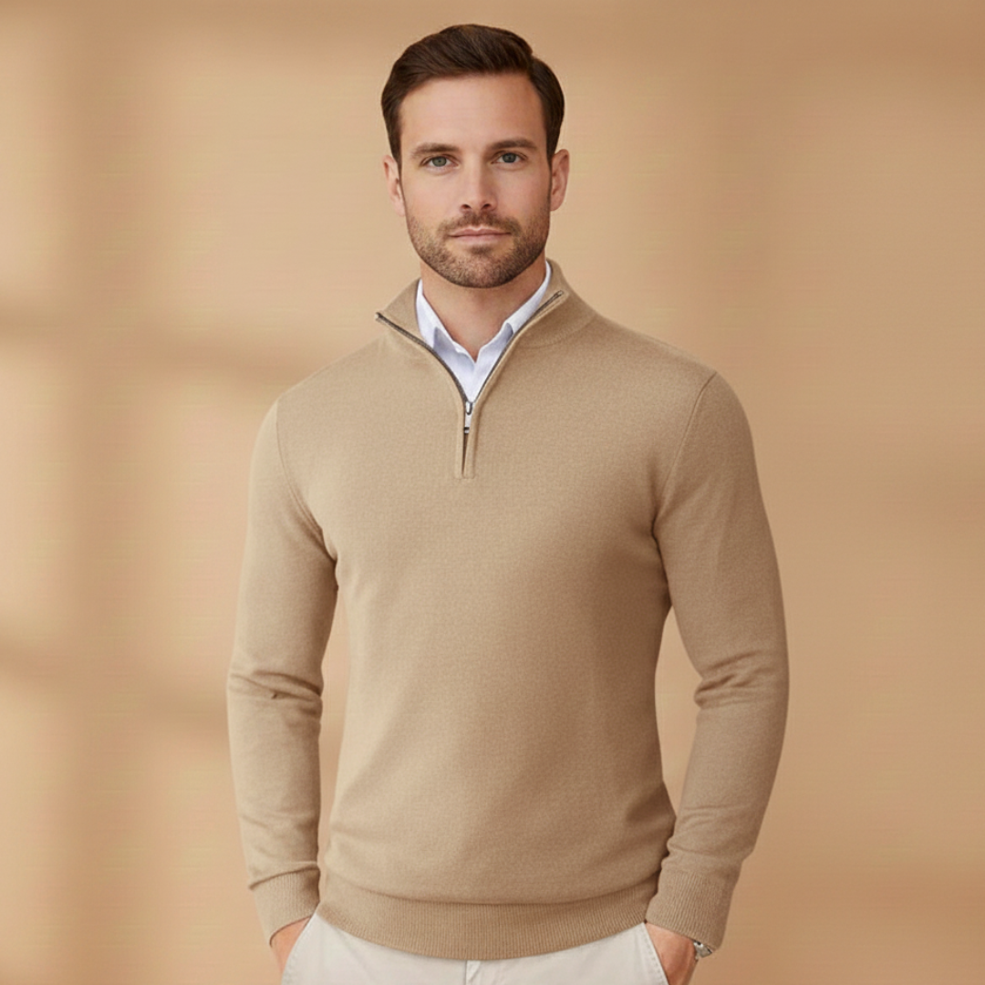 Men's Zip Neck Ribbed Crew Sweater