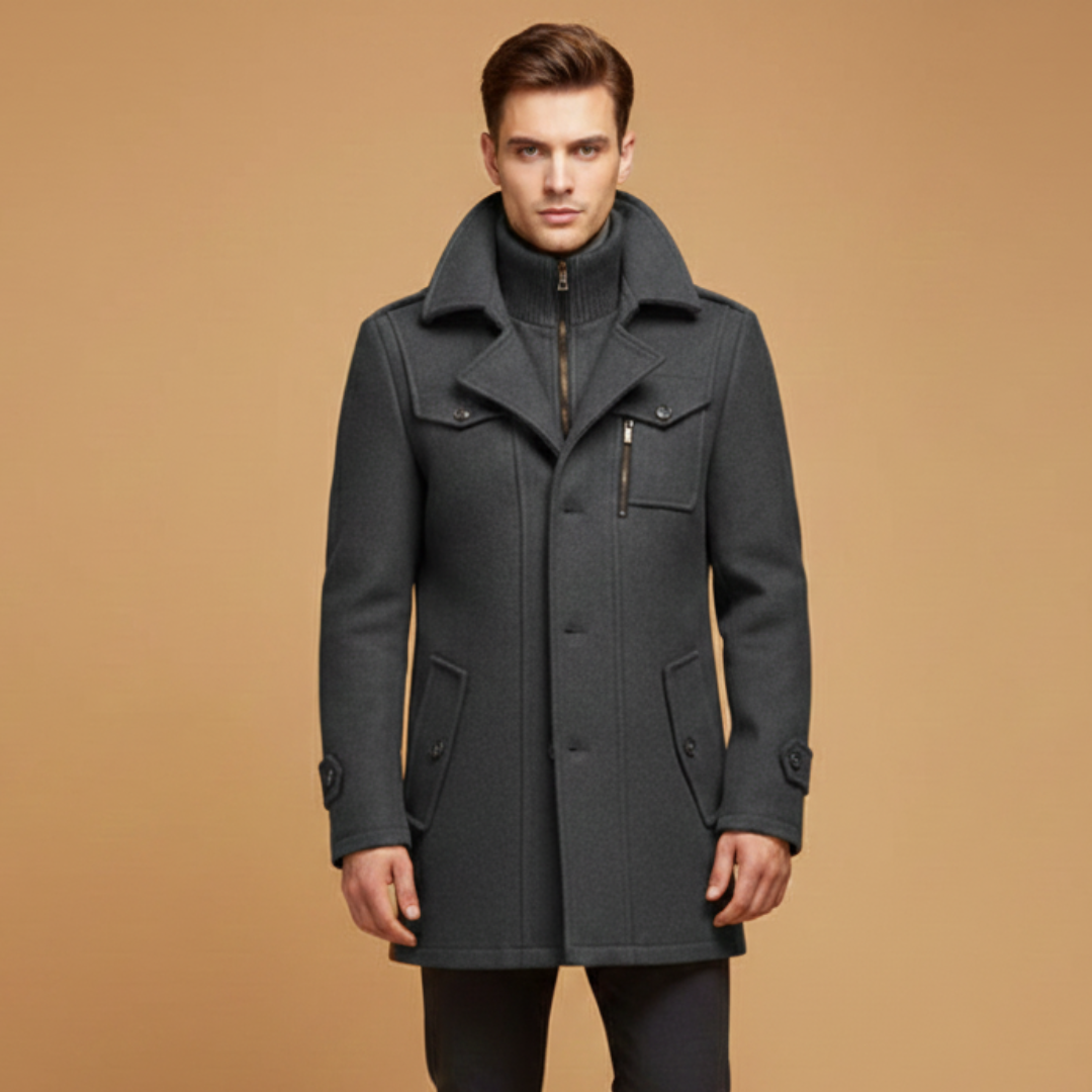 Warm Men's Parka Jacket with Zip Up Collar