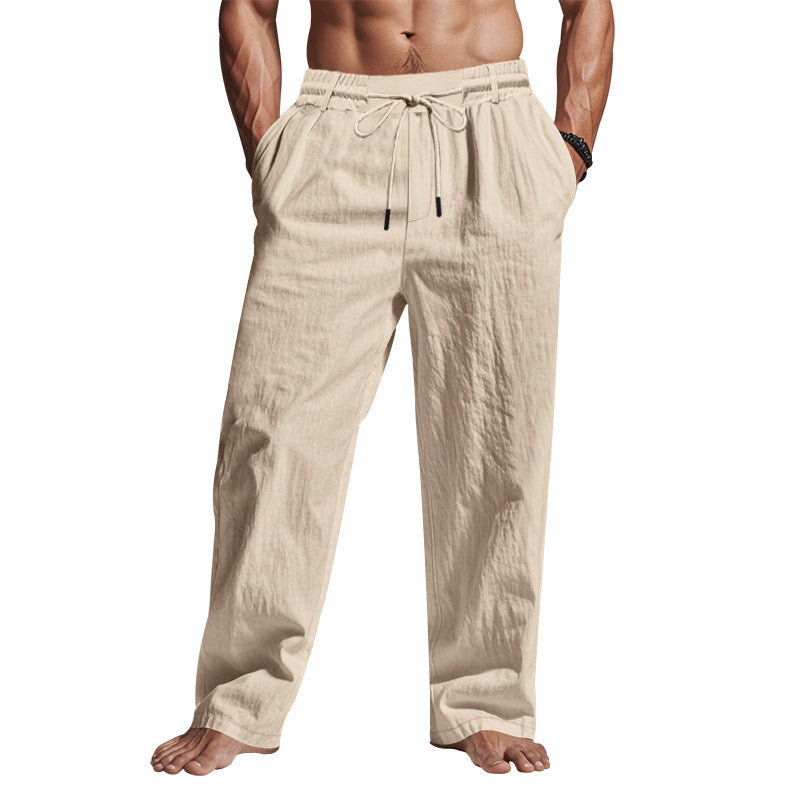 Relaxed Fit Cotton Pants for Men with Elastic Waist