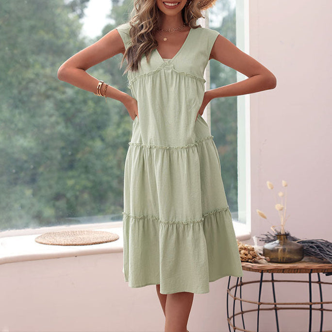 Ladies Floral Midi Dress - Ruffled Strap, Lightweight Summer - ModishWorld
