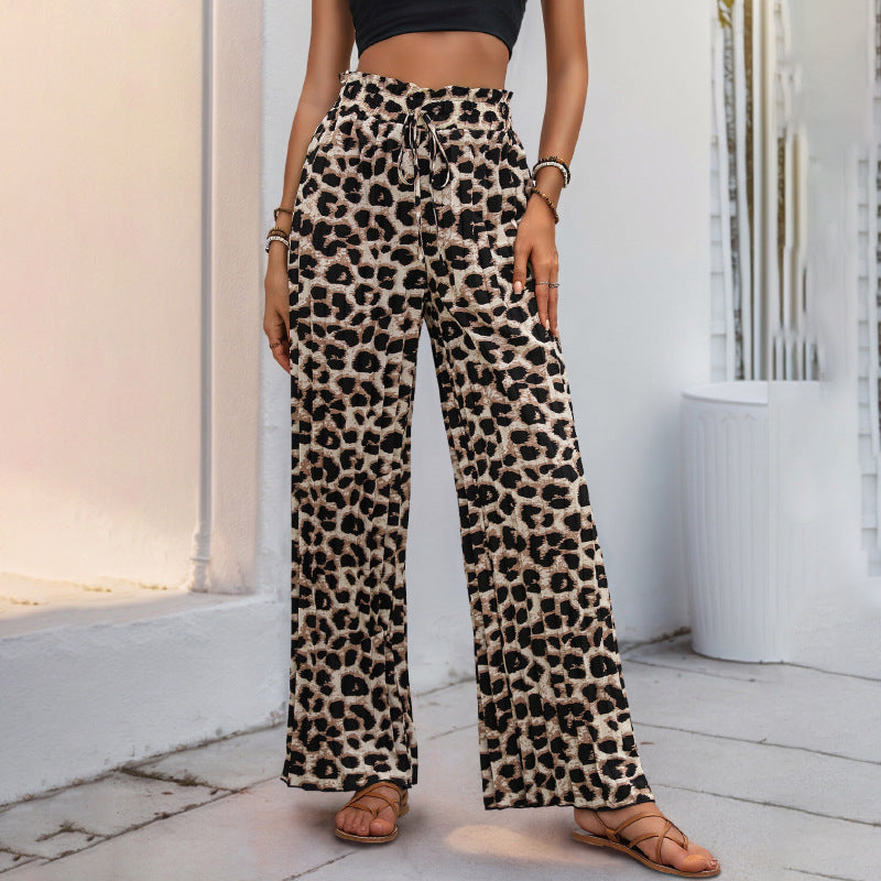 Comfortable Leopard Print Wide Leg Pants - Elastic Waist - ModishWorld