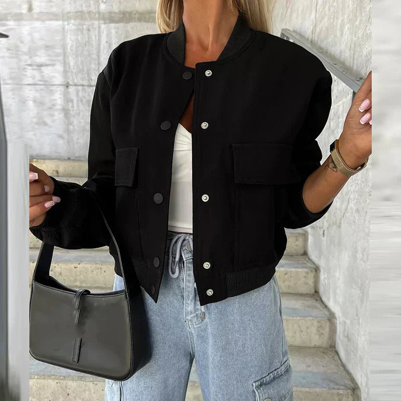 Women's Casual Flight Jacket with Button Front