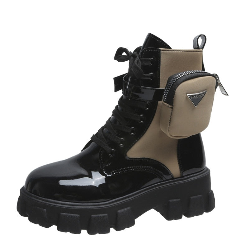 Tall Lace Up Ankle Boots with Pouch Detail
