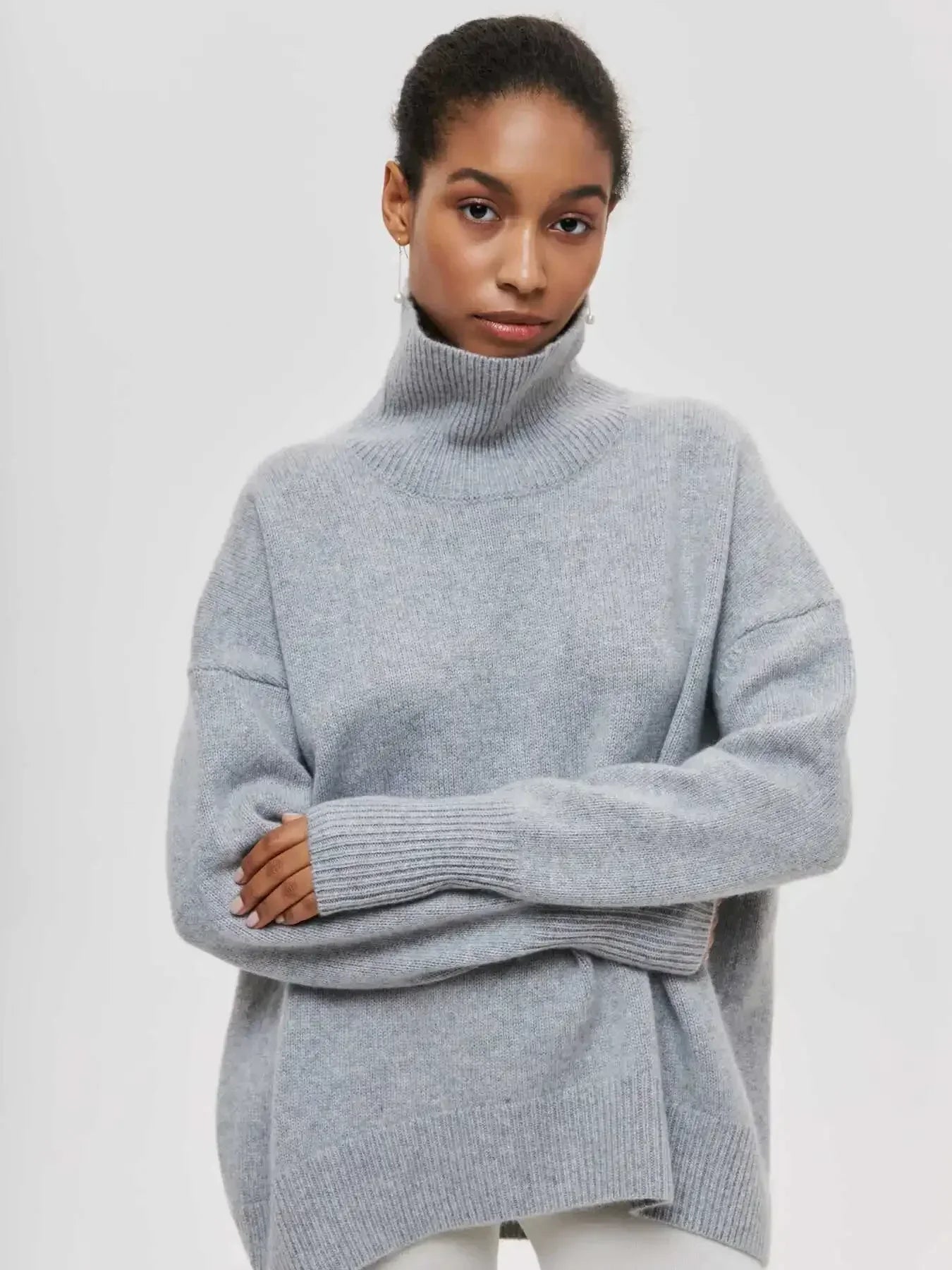 Large Crew Neck Wool Sweater for Ladies