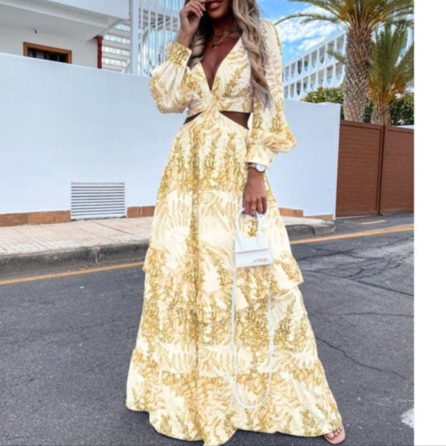 Loose V-Neck Long Summer Dress for Ladies