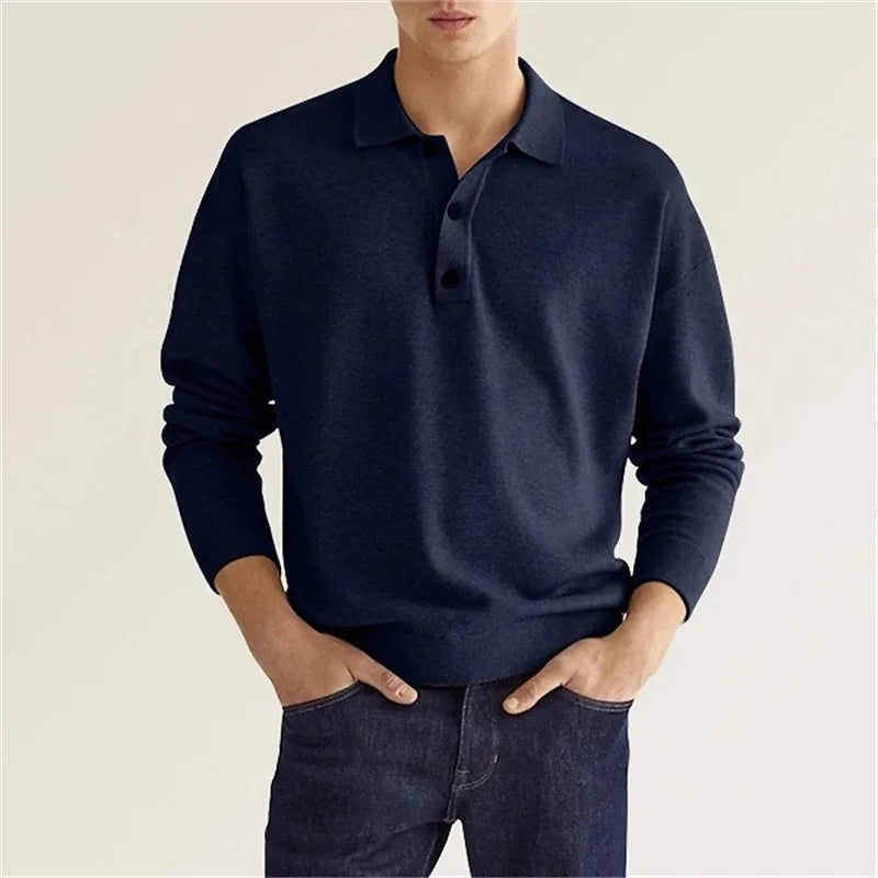 Stylish Casual Mens Long Sleeve Polo Shirt
