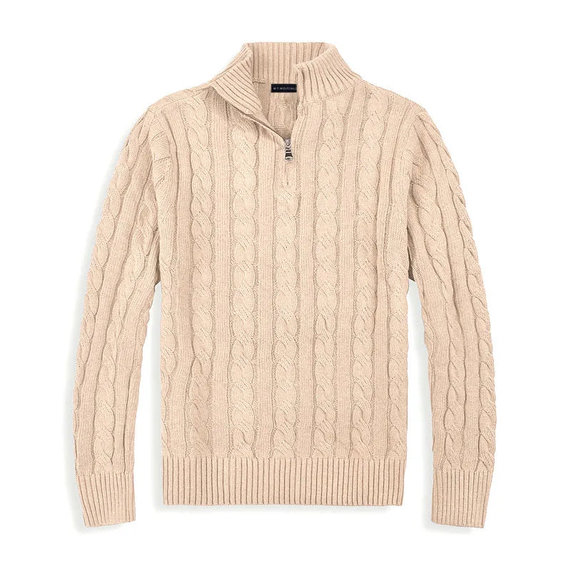 Warm Cable Knit Quarter Zip Sweater for Men