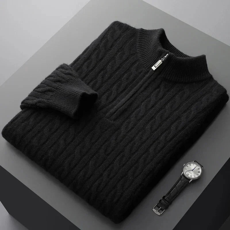 Warm Crew Neck Quarter Zip Sweater