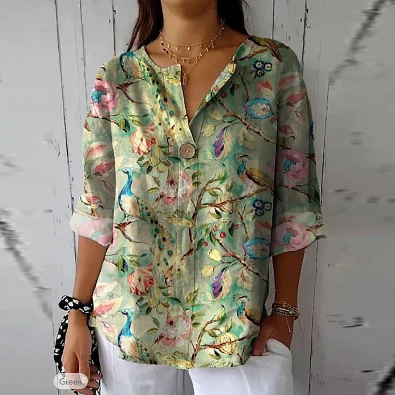 Beautiful Flower Print Women's Long Sleeve Shirt