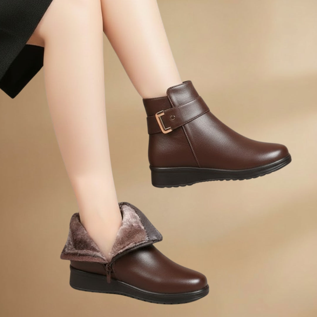Ladies' Low Heel Boots with Zipper and Faux Fur Inside