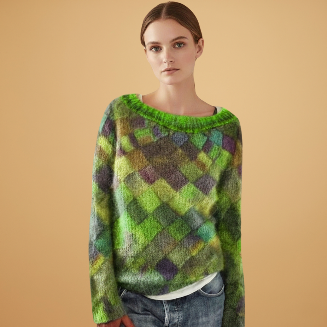 Ladies Crew Neck Sweater with Geometric Design
