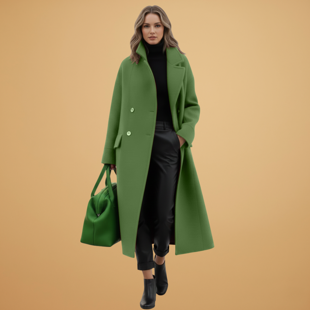 Ladies Classic Overcoat with Faux Fur Collar and Pocket Details