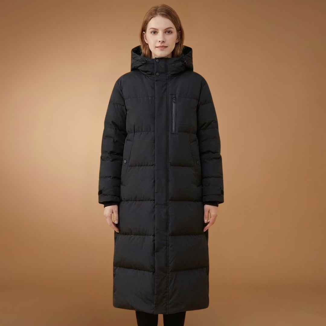 Warm Women's Parka Coat with Hood and Quilted Pattern