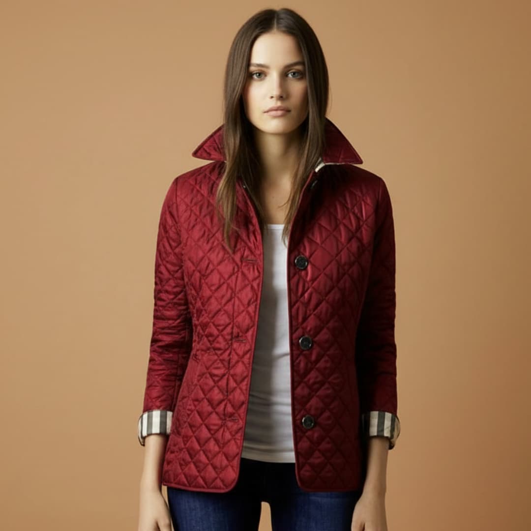 Ladies' Padded Coat with Folded Collar and Button Fastening