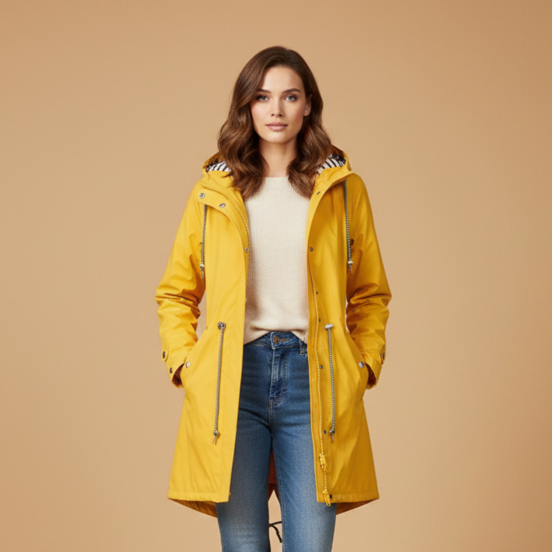 Waterproof Hooded Women's Raincoat with Adjustable Waist