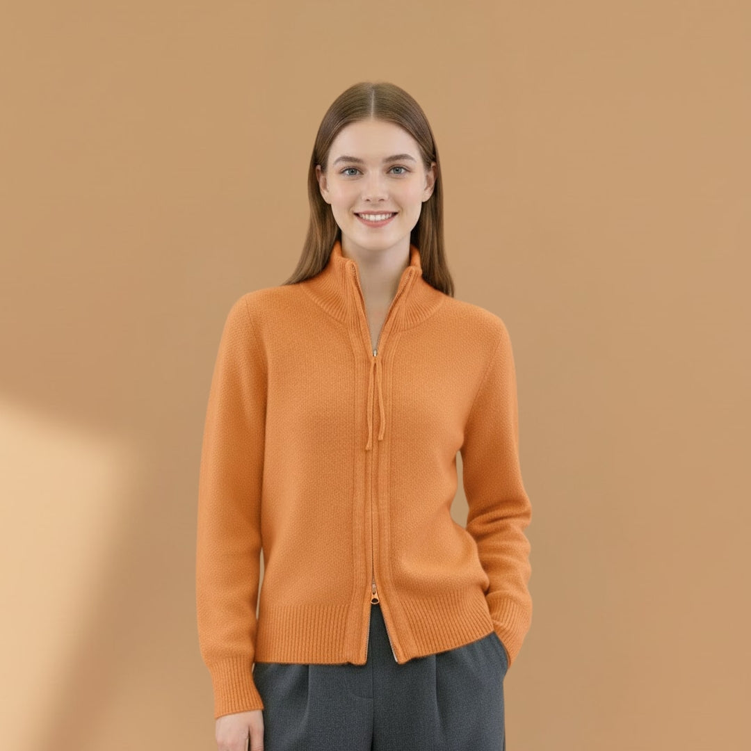 Ladies' Long Sleeve Button Cardigan with High Neck