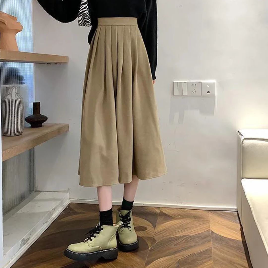 Flared Feminine Mid Length Skirt - Elegant Pleated Design