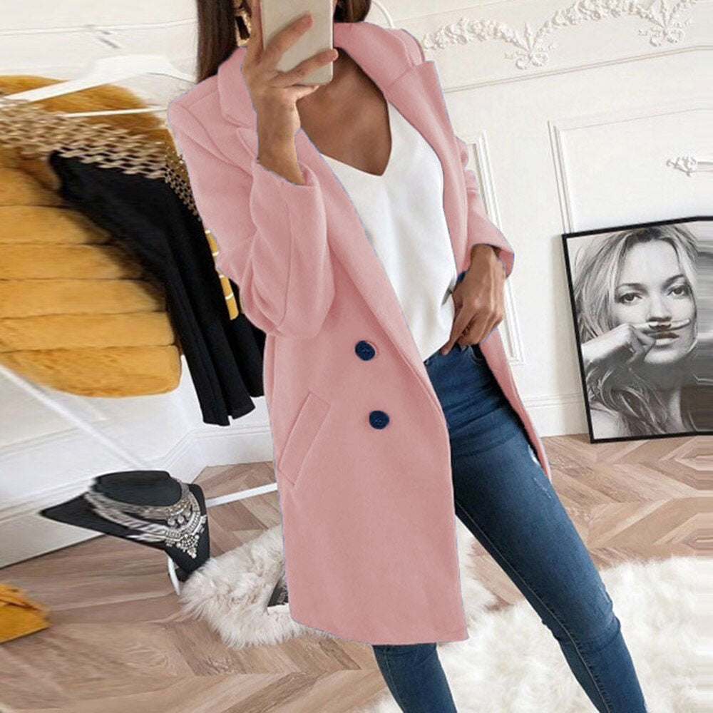 Ladies Classic Coat with Button Closure and Pockets
