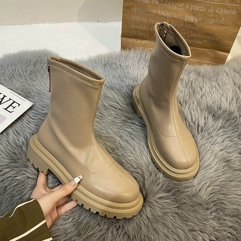 Women's Low Heel Boots - Comfortable Slip On Shoes