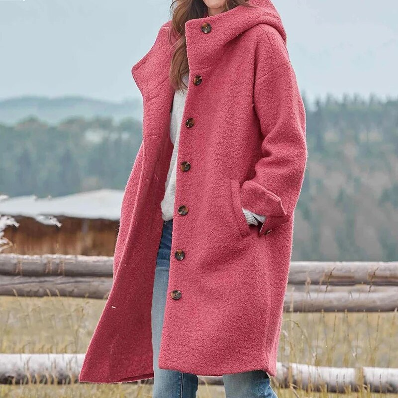 Ladies Hooded Button Coat