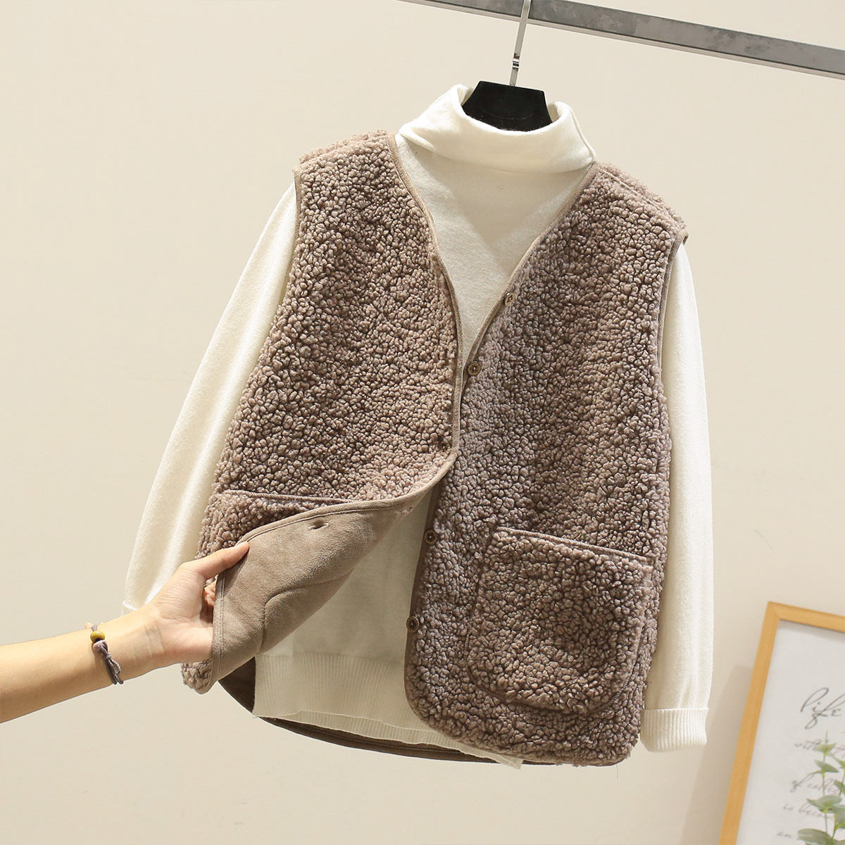 Ladies Faux Fur Gilet with Button Front