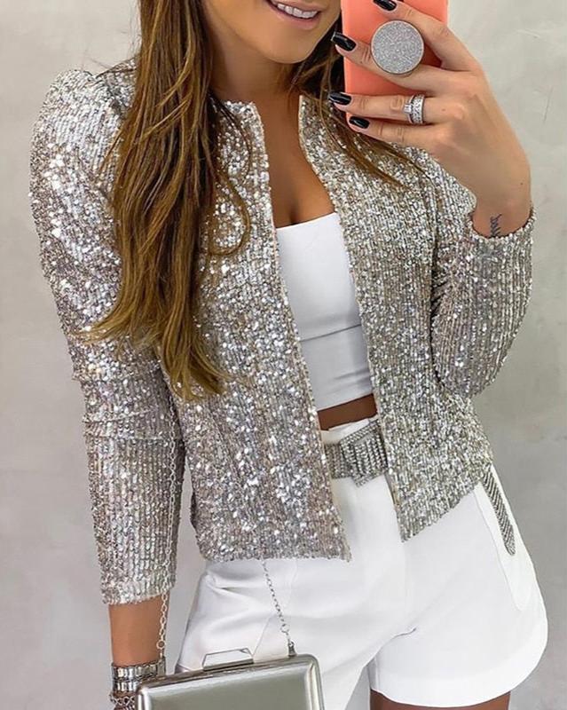Glittering Women's Collarless Jacket