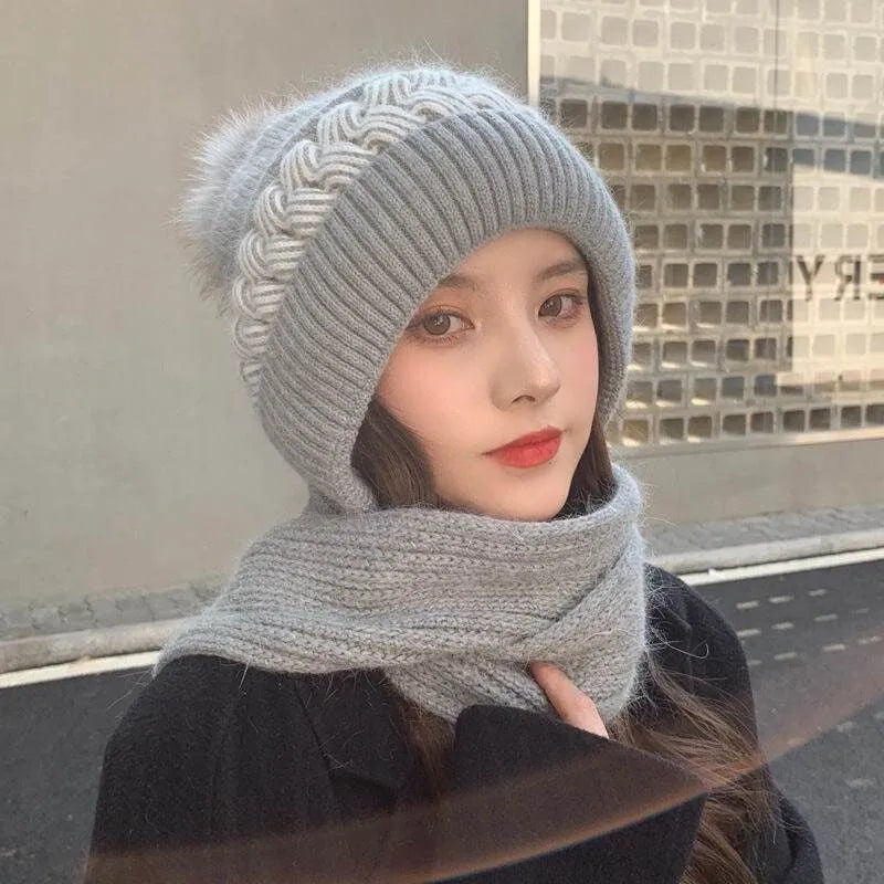 Warm Winter Beanie Scarf with Hood