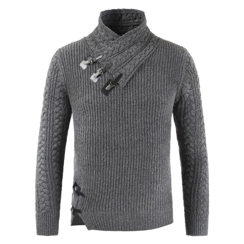 Men's Crew Neck Sweater with Button Fastening
