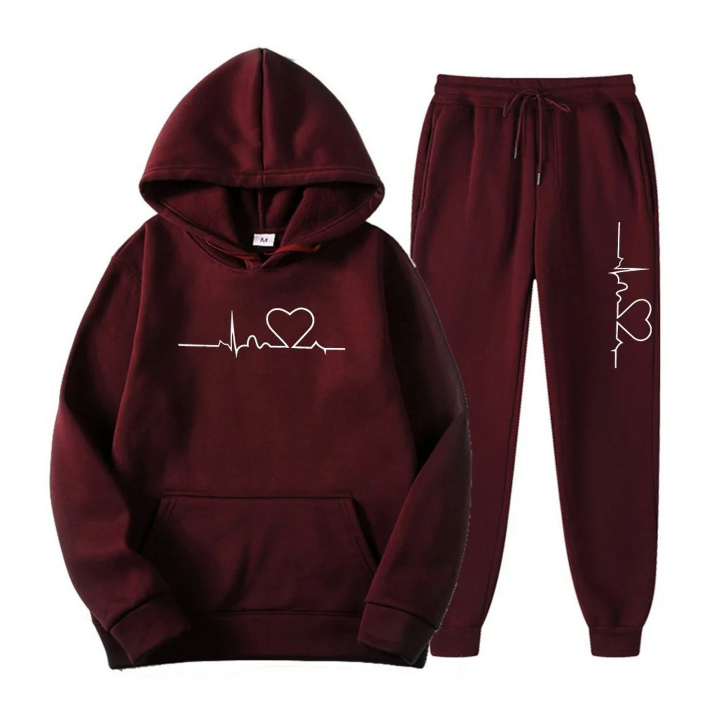 Cozy Heart Print Hoodie and Sweatpants Set