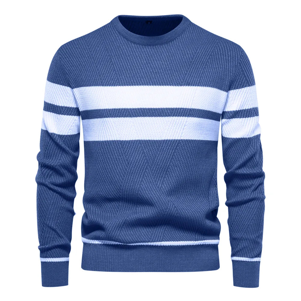 Classic Men's Sweater – Crew Neck Stripe Design