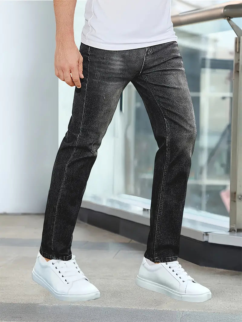 Men's Ripped Skinny Jeans with Button Fly