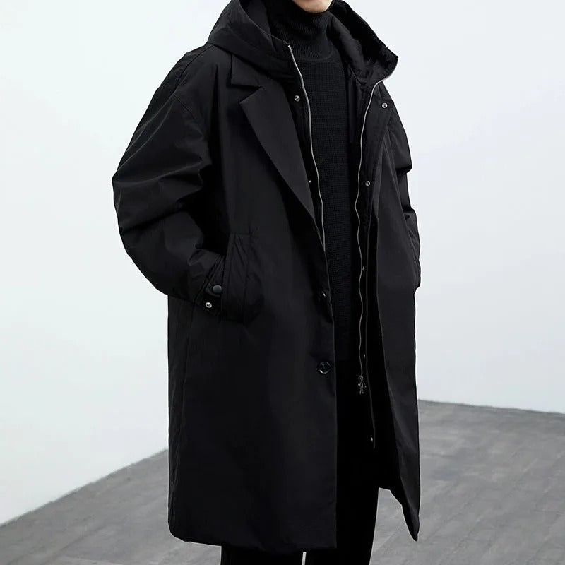 Waterproof Men's Parka with Detachable Hood and Zip Front