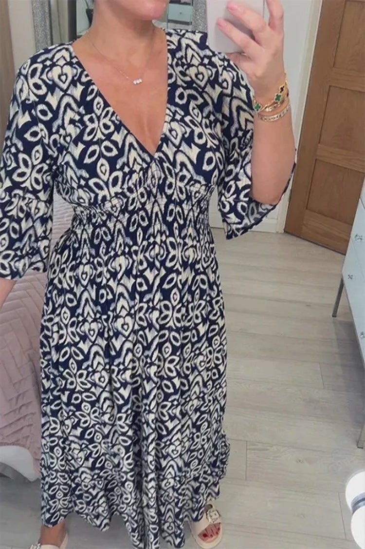 Fashionable V-Neck Printed Ladies Dress