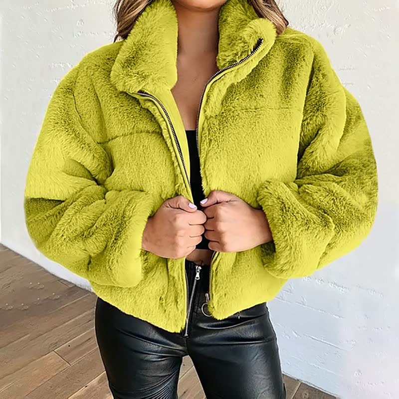 Warm Faux Fur Women's Winter Coat - High Neck Jacket