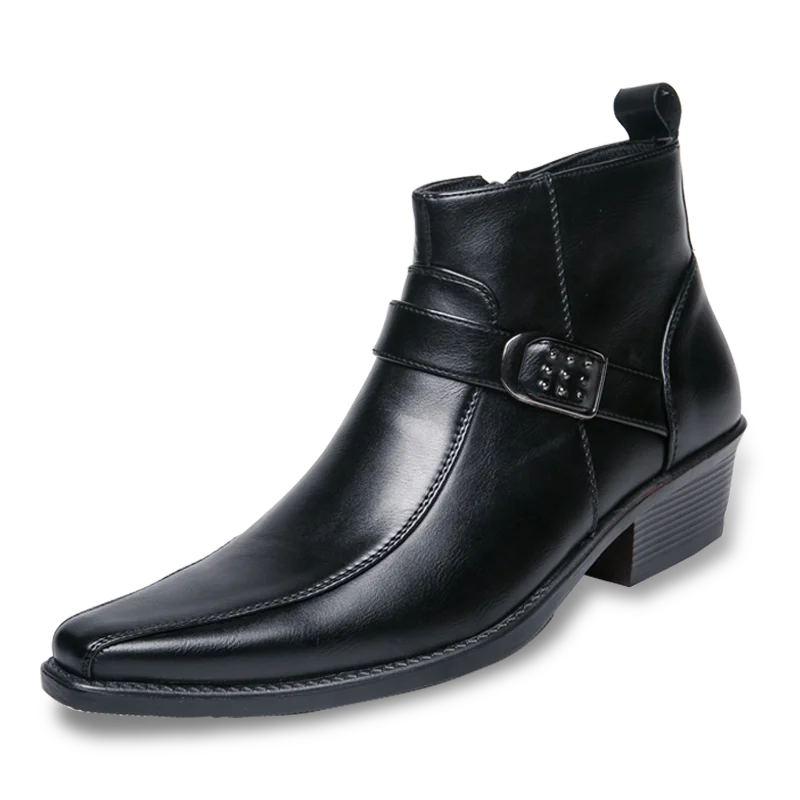 Men's Low Heel Ankle Boots with Buckle Strap