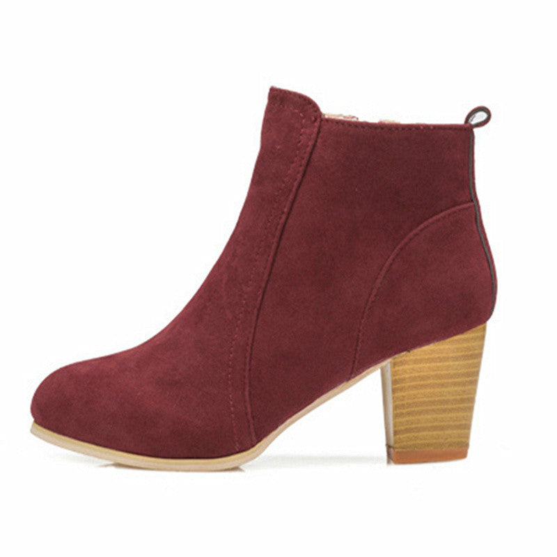 Ladies' Leather Low Heel Ankle Boots with Zipper