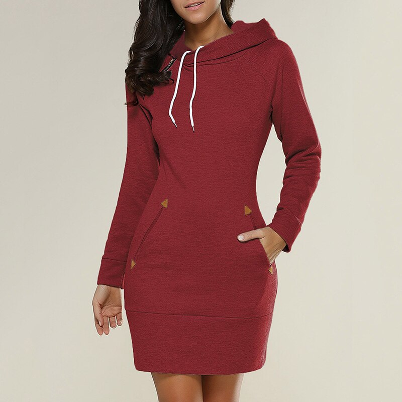 Women's Fitted Hooded Mini Dress with Pockets