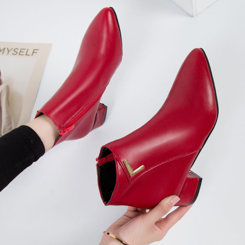 Ladies Low Heel Ankle Boots - Pointed Toe Style