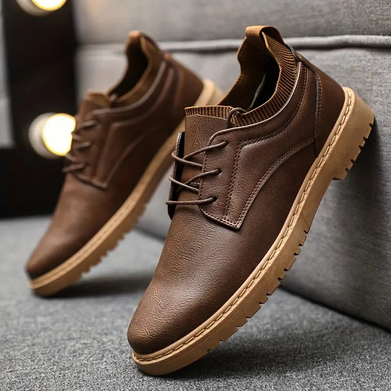 Men's Tan Leather Oxfords - Comfortable Slip-Resistant Shoes - ModishWorld