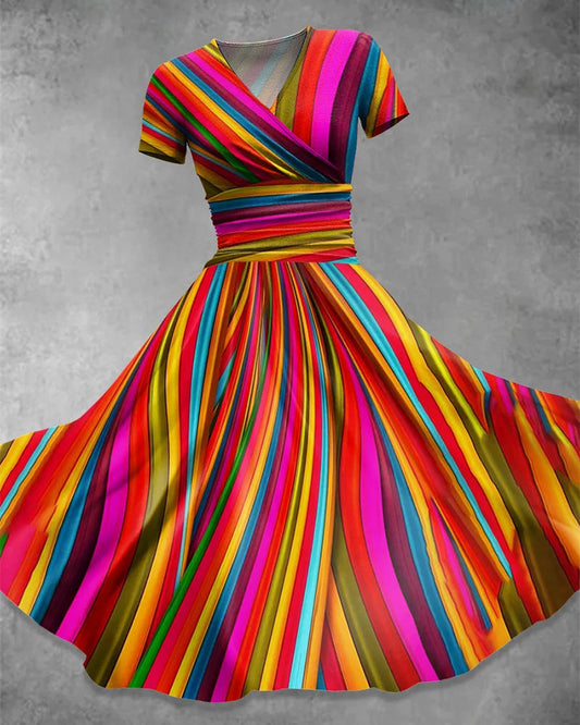 Vibrant V-Neck Summer Dress with Chic Style - ModishWorld
