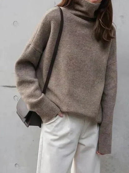 Women's Cozy Large Knit Sweater - Crew Neck Relaxed Fit - ModishWorld