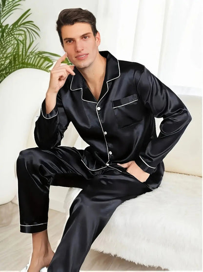 Men's Sleep Shirt Set with Classic White Details - ModishWorld