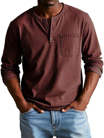 Classic Casual Long Sleeve Henley Shirt