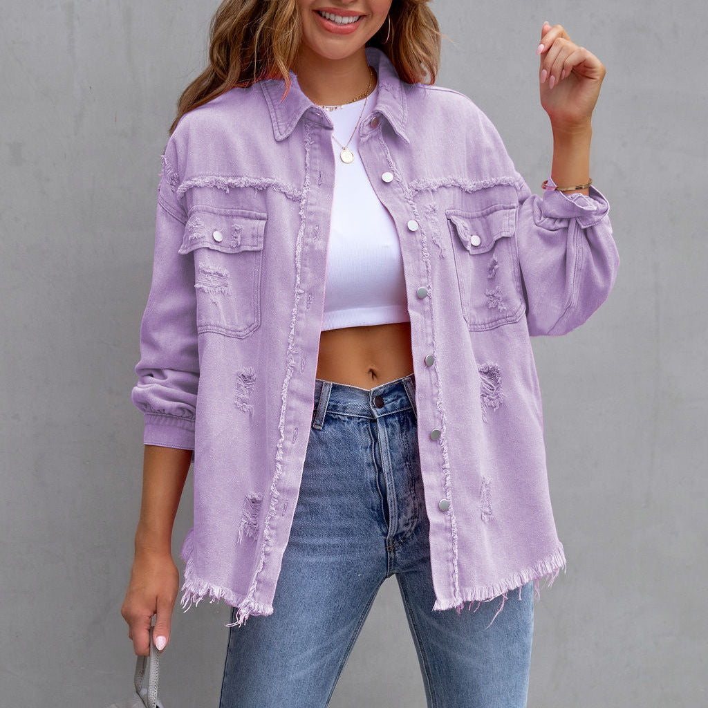 Casual Women's Distressed Denim Jacket