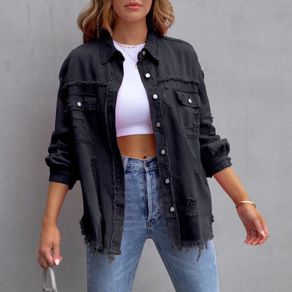 Casual Women's Distressed Denim Jacket