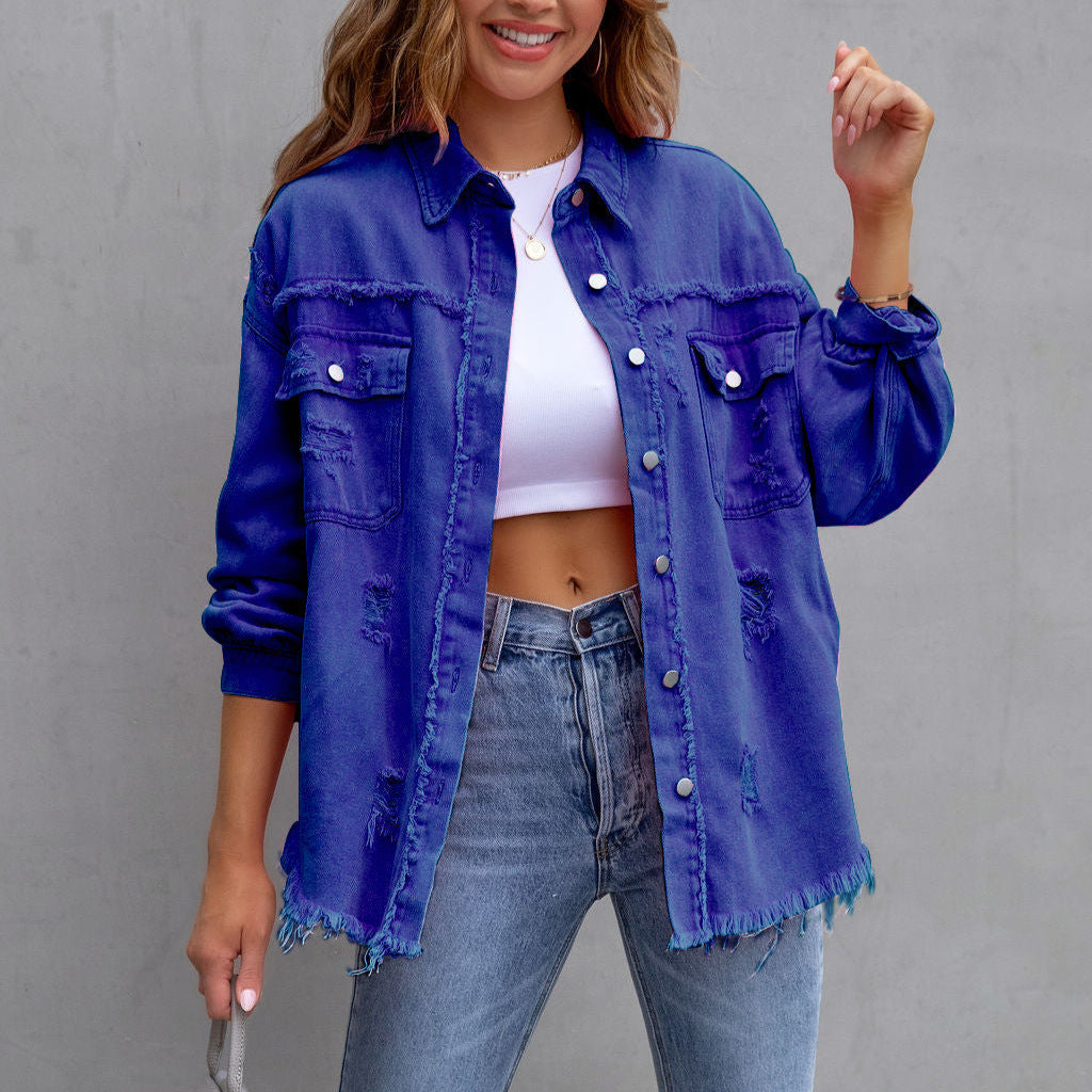 Casual Women's Distressed Denim Jacket