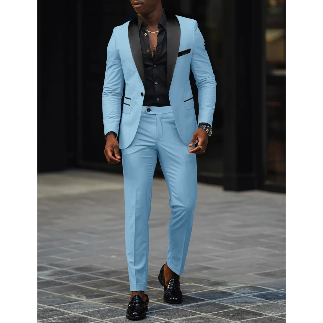 Men's Suit Jacket and Pants Set - Peak Lapel Contrast Trim