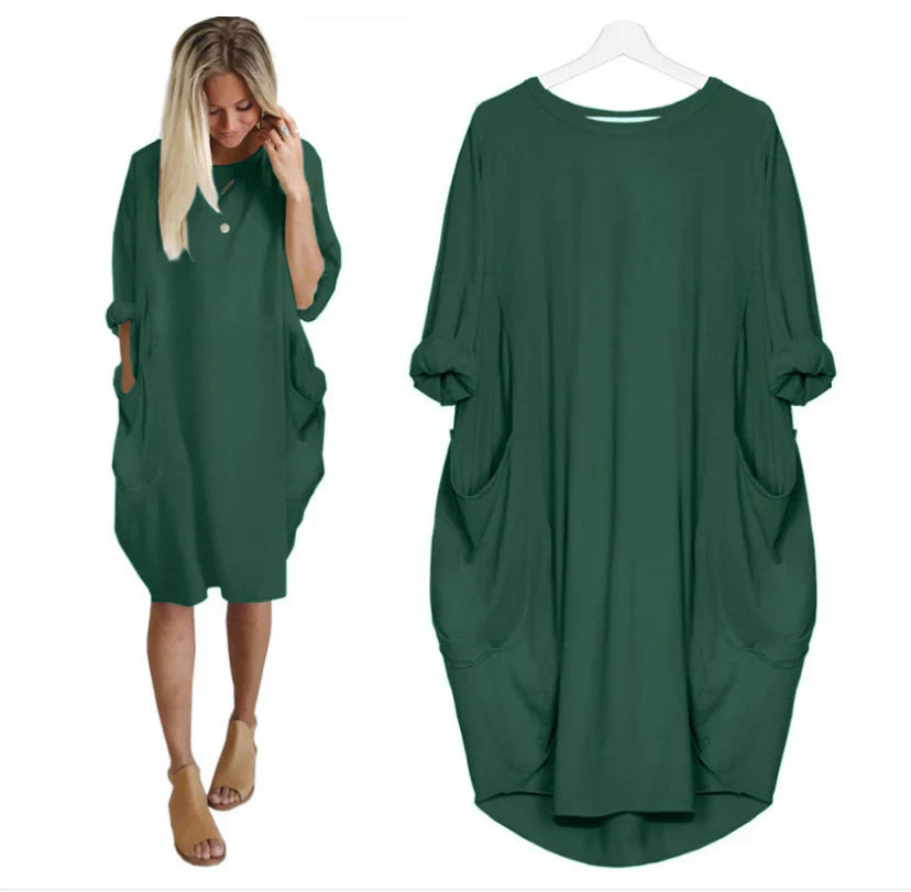 Casual Women's Midi Sundress with Round Neckline