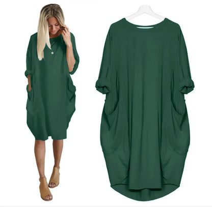 Casual Women's Midi Sundress with Round Neckline