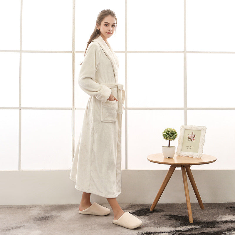 Soft Plush Bathrobe with Tie Waist and Pocket Details